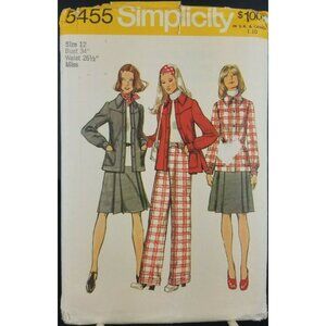 Simplicity 1972 Misses Jacket Skirt Pants Pattern Size 12 Uncut #5455 Vintage